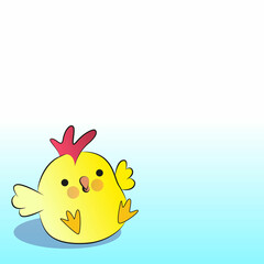 Two cute round cartoon chickens on a blue background.