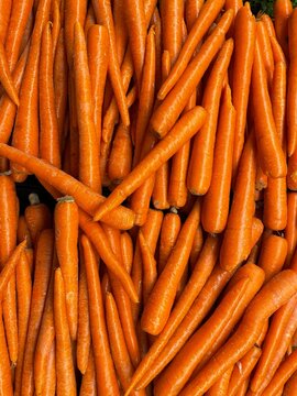 Vegetable large group of carrots at farmers market orange