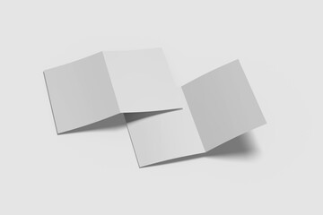 Realistic blank bifold brochure illustration for mockup. 3D Render.
