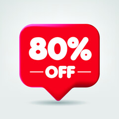 Sale of special offers. Discount with the price 80 OFF percentage. An ad with a red label for a day-of-purchase retail advertising campaign. 3D vector illustration.