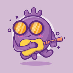 cool blueberry fruit character mascot playing guitar isolated cartoon in flat style design