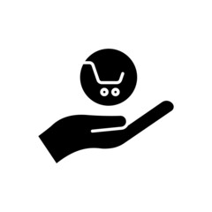 Shopping cart icon vector with hand. suitable for shopping icon, store. Solid icon style, glyph. Simple design illustration editable