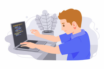 Boy learning to code on a computer