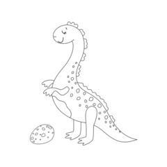 Cute cartoon dinosaur character for kids coloring book. Vector illustration.