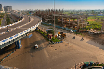 Fototapeta premium Kolkata, West Bengal, India - January 1st 2016 : View of traffic below from Parama Island flyover, popularly known as Ma or Maa flyover - a long flyover.