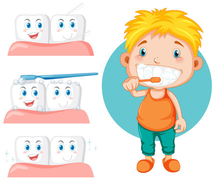 Boy brushing teeth with the teeth with gum