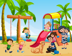 Obraz na płótnie Canvas Beach playground with happy children