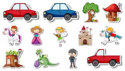 Obraz na płótnie Canvas Sticker set of fantasy fairy tale cartoon characters