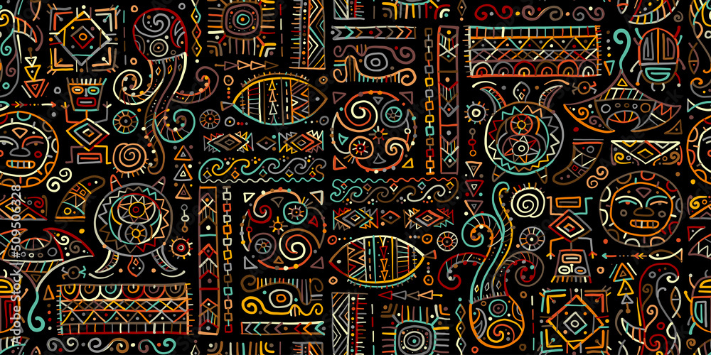 Poster ethnic handmade ornament for your design. polynesian style, seamless pattern
