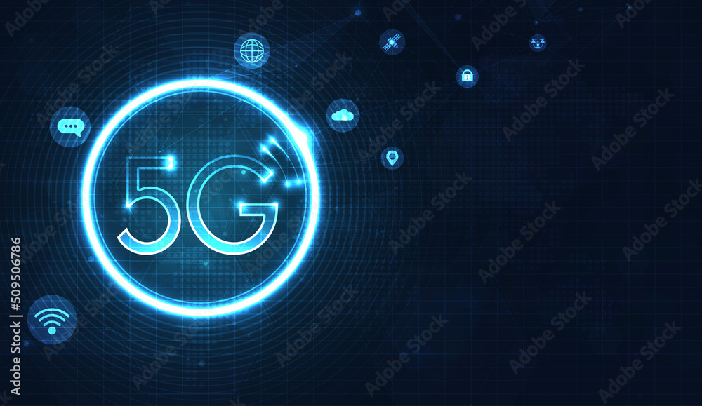 Aufkleber 5g technology wireless data transmission, high-speed internet in abstract. information flow modern n