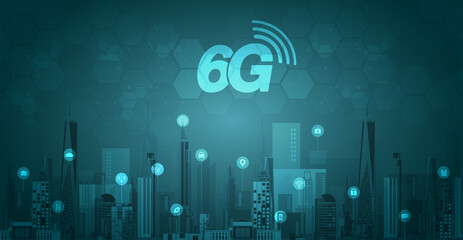 6G technology concept. network technology in city life concept background. global connection and internet network concept, new generation networks. vector design