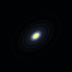 Solar system with planets and orbits. 2d illustration in a vector style. Design for labels, logo, wallpapers, web, mobile, t-shirts.