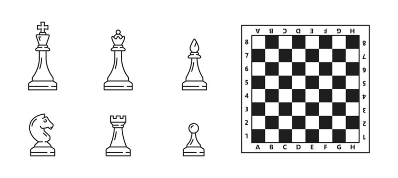 Premium Vector  Chess figures vector set. king, queen, bishop, knight or  horse, rook and pawn - standard chess pieces. strategic board game for  intellectual leisure. black and white items.