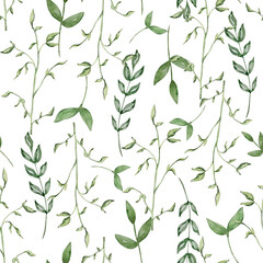 Seamless pattern of watercolor gardening elements