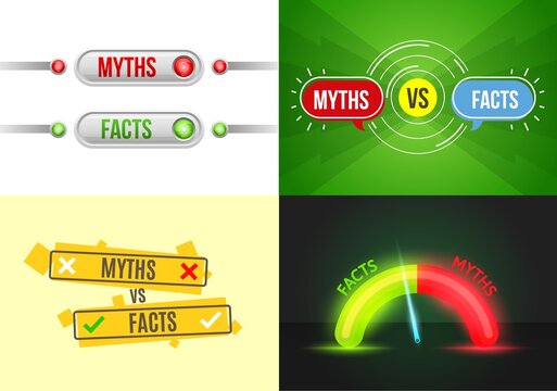 Myths Vs Facts, Truth, False Or True, Fiction Fake And Reality, Vector Background With Check Icons. Myths Vs Facts And Truth Or False Buster Checkmarks And Popup Bubbles With True And False Indicator