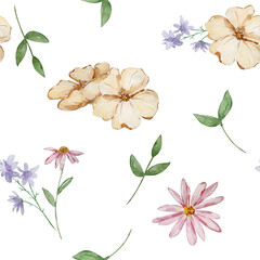 Seamless pattern of watercolor gardening elements