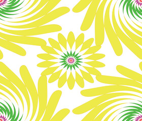 Fototapeta na wymiar Swirling And Static Petal Pattern Seamless Repeat In Yellow