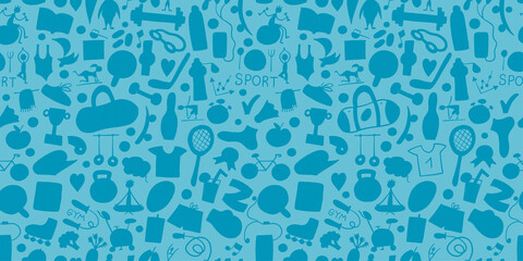 Healthy Lifestyle Background. Sport and activity. Fintess design elements. Seamless Pattern