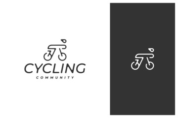hipster bicycle vector logo design in outline, line art style