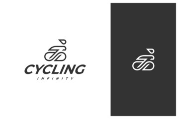 simple minimal infinity symbol combined with bicycle vector logo design in outline, line art style
