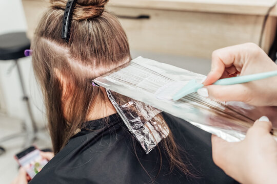 Hair Dying Close Up. Brush For Applying Hair Color.