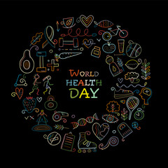 Fototapeta na wymiar World health day. Concept art with healty lifestyle for your design