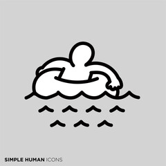 シンプルな人間のアイコンシリーズ　「浮き輪に乗って漂う人」