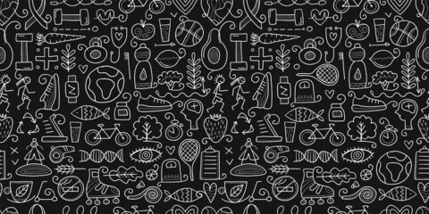 World health day. Seamless Pattern with healty lifestyle for your design