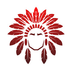 Red indian chief head logo icon vector illustration