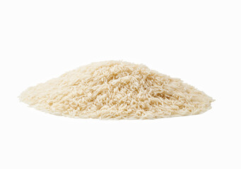 Pile of long rice basmati isolated on white background.