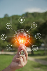 Light bulb Energy saving green nature background