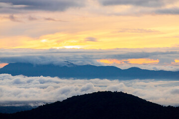 Top view Landscape of Morning Mist with Mountain Layer at north of Thailand
