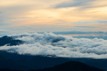 Top view Landscape of Morning Mist with Mountain Layer at north of Thailand