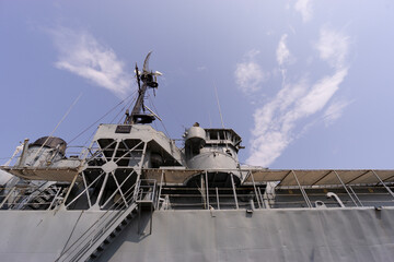 Old metal warship showing details and metal working techniques in ship designs © Philip