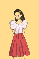 Soft Girl with Purple Eyes Cartoon Illustration