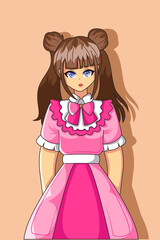 Fototapeta premium Cute and Happy Girl with Beautiful Pink Dress Design Illustration
