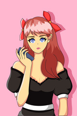 Pretty Girl Holding The Phone Design Illustration