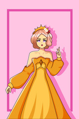 Beautiful Queen with Pretty Gold Dress Design Illustration