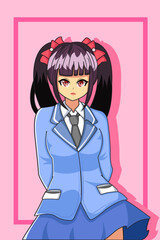 Cute and Happy Girl with School Uniform Design Illustration