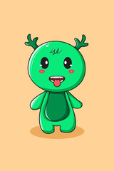 Cute and Happy Little Green Monster Cartoon Illustration