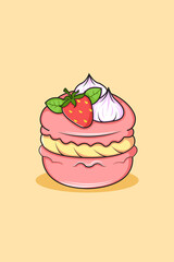 Cute Strawberry Macaroon Cartoon Illustration