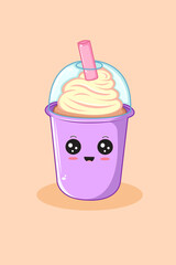 Cute Ice Cream in The Cup Cartoon Illustration