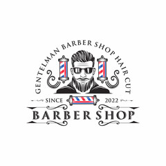 Barber shop vintage logo design illustration