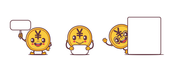 Japanese yen currency cartoon mascot with different expressions