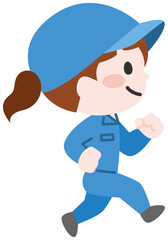 歩く女性作業員 