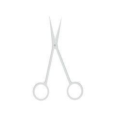 Surgical scissors in style of flat on white background