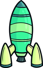 Funny green rocket ship cartoon illustration