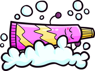 Cute pink toothpaste sleep on bubbles
