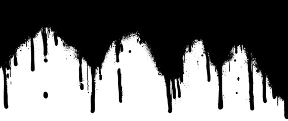 Abstract black paint dripping vector background. Black ink liquid splatter wallpaper with spray paint, graffiti drips texture. Black fluid dripping illustration design for decorative, street art.
