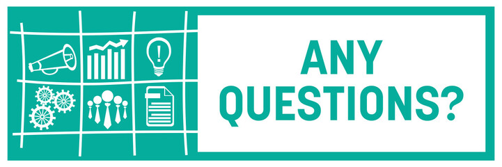 Any Questions Turquoise Business Symbols Grid Left Box Horizontal 